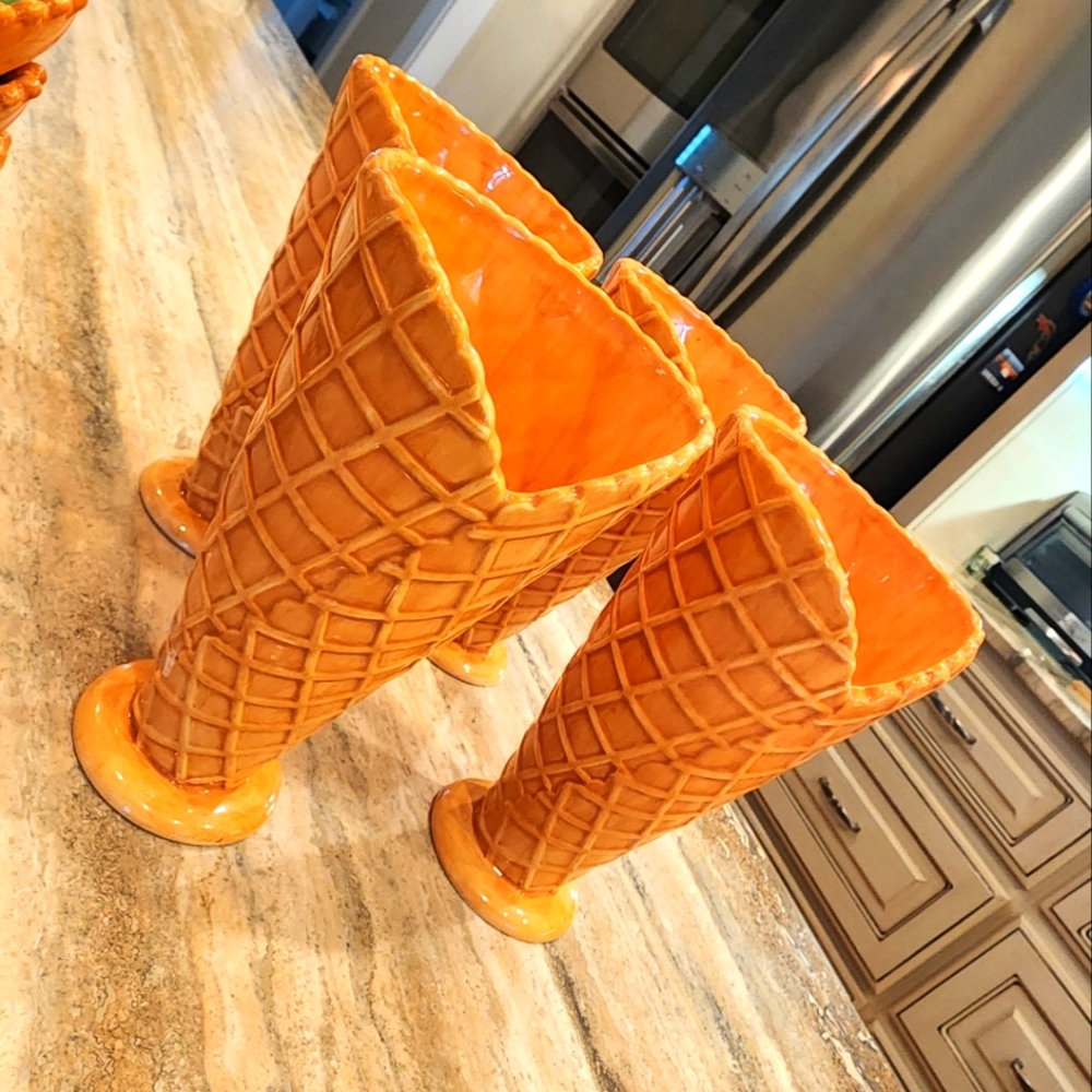 Set Of 4 Ice Cream Dishes By The MAIN Ingredients In A Waffle Cone Design